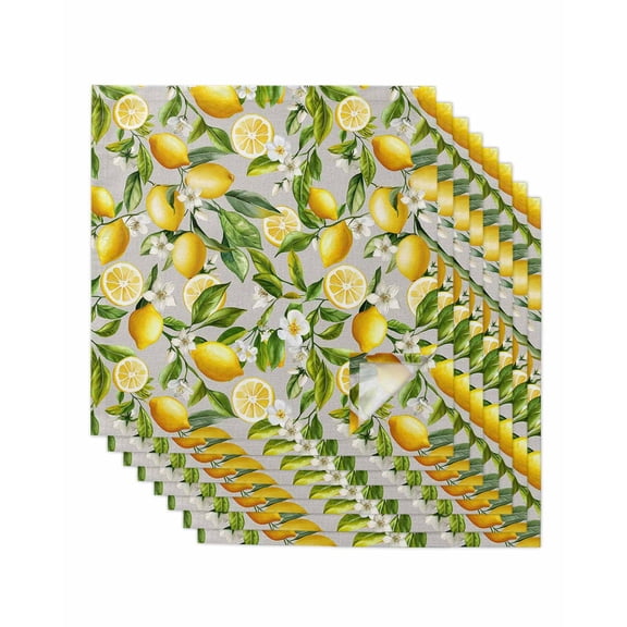 Summer Lemon Cloth Napkins Set of 8 Reusable Dinner Napkins, Yellow Green Watercolor Botanical Cocktail Napkin Washable Table Napkins for Wedding/Holiday Party/Baby Shower 20"x20"