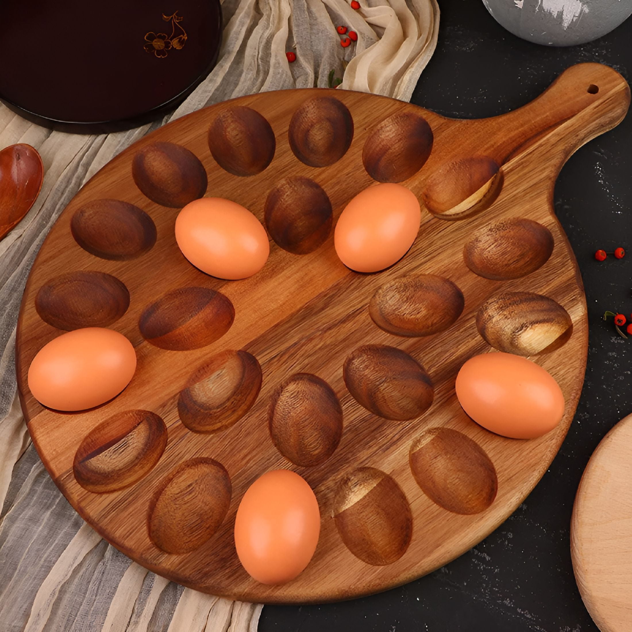 ACDANC Wooden Deviled Egg Platter Multi-holes Deviled Egg Tray Wood Double Side Dessert Plate