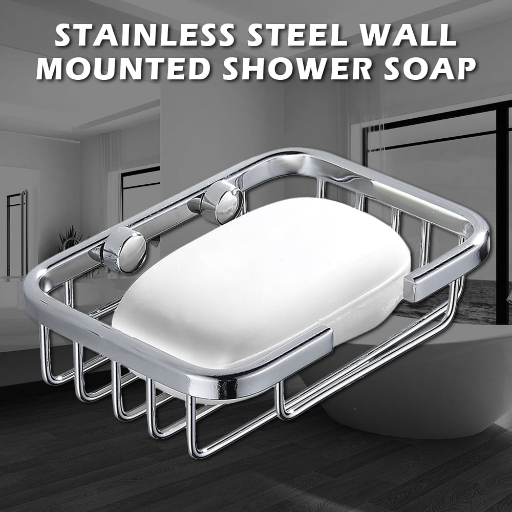 Self Adhesive Stainless Steel Soap Dish Box Shelf Storage Rack Holder Bathroom 
