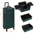 thumbnail image 3 of AetherLove 4 in 1 Professional Makeup Train Case Aluminum Cosmetic Case Rolling Makeup Case Extra Large Trolley Makeup Travel Organizer, with 360° Swivel Wheels, Dark Green, 3 of 14