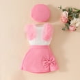 thumbnail image 4 of AUNVITO Girls 3-Piece Set Sleeveless Ribbed Tulle Tank Top Bow Skirt Hat Solid Color Fashion Outfit, 4 of 9