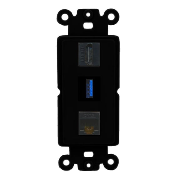 Ultra Spec Cables 1 Port HDMI USB 3.0 A-A Cat6 Wall Plate Rocker Black