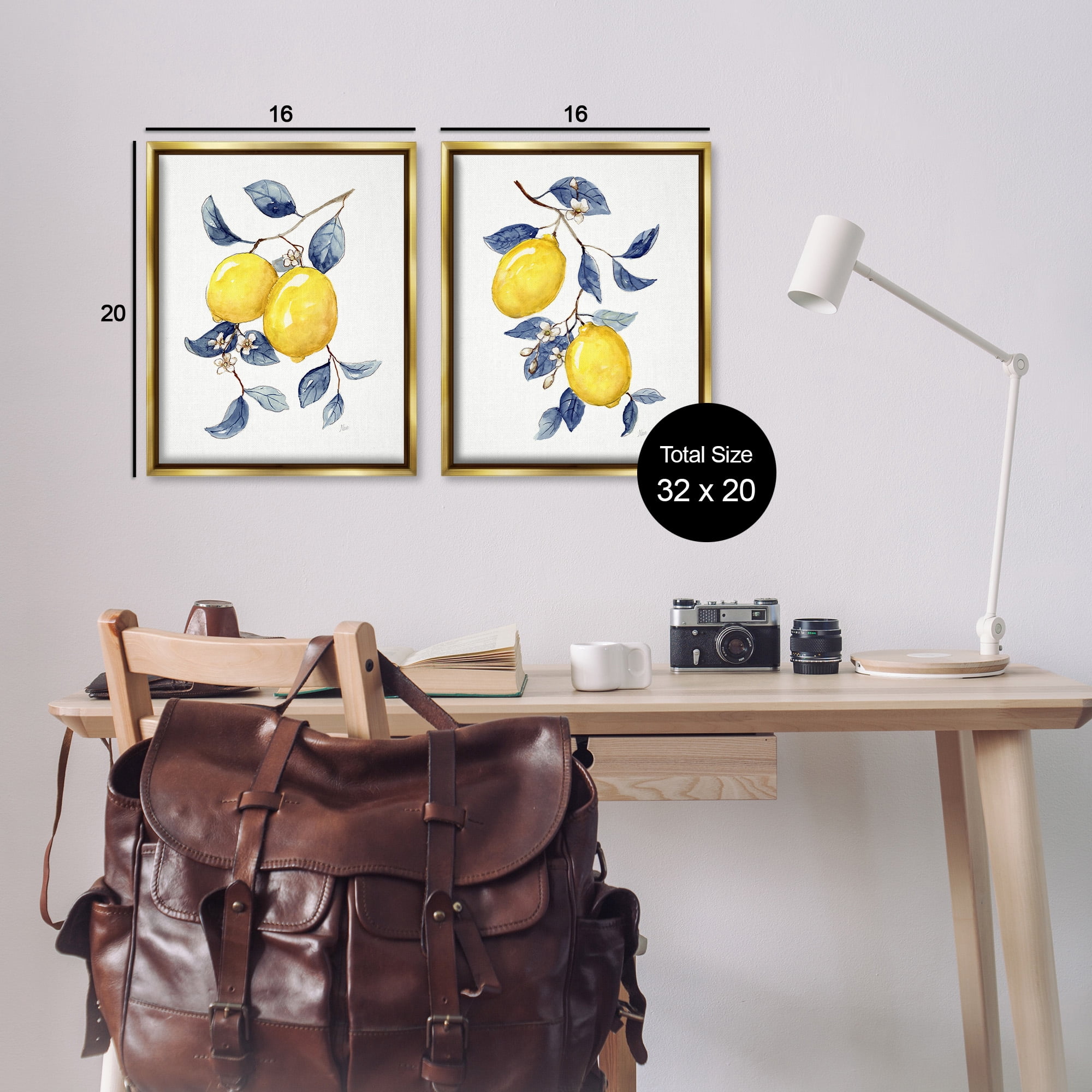 Stupell Industries Budding Lemon Blossoms Food & Beverage Painting Gold Floater Framed Canvas Art Print Wall Art, 17 x 21, Set of 2