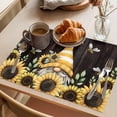 thumbnail image 3 of Yellow Gnomes Placemats Set of 4 Sunflower Bee Brown Wood Abstract Art Place Mats Indoor Wipeable Table Mats Washable Cloth Dining Table Placemats for Kitchen Holiday Party Home Decor 13x19 Inch, 3 of 9