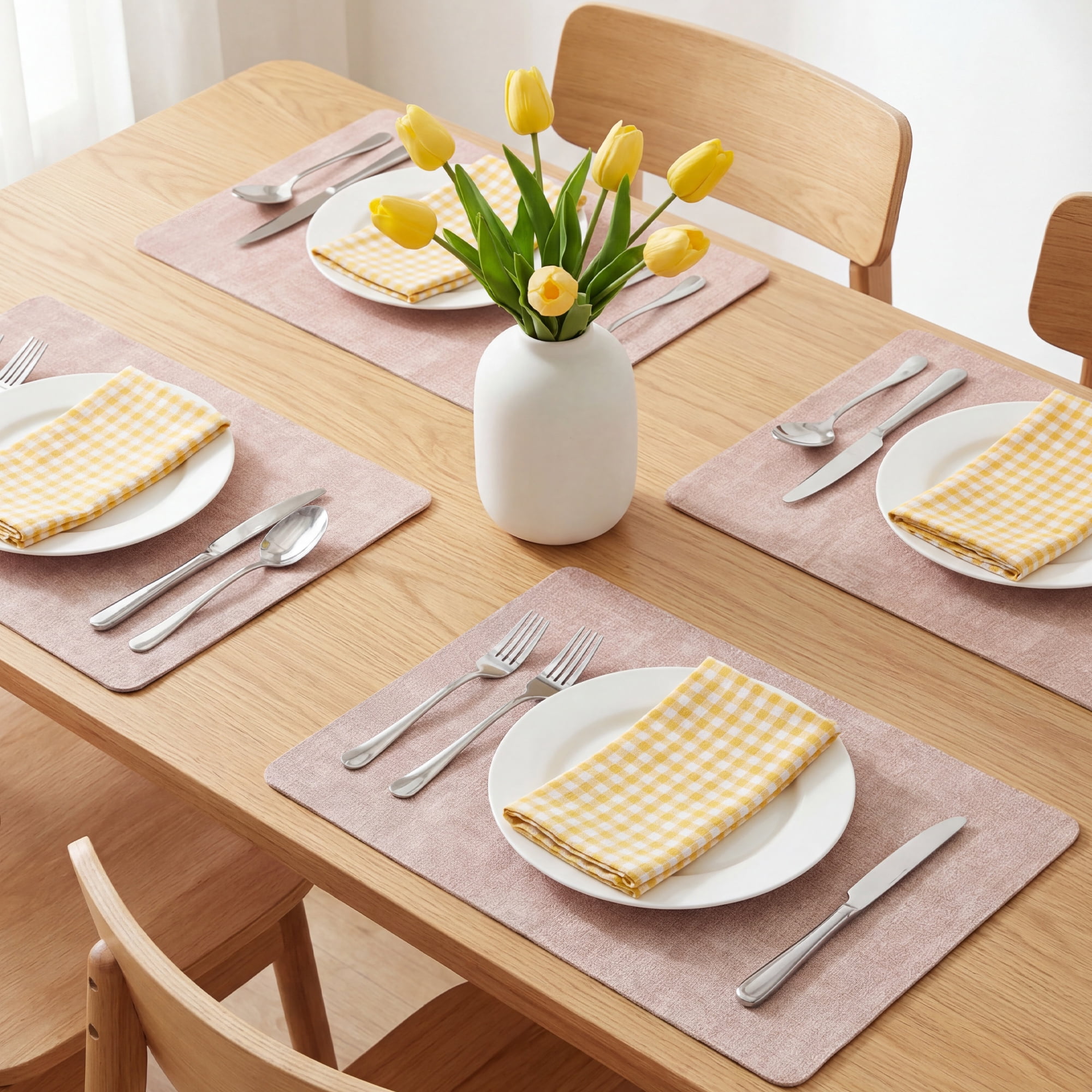 Unique Bargains 6pcs Faux Leather Placemats for Kitchen Pink 16.9"x11.8"