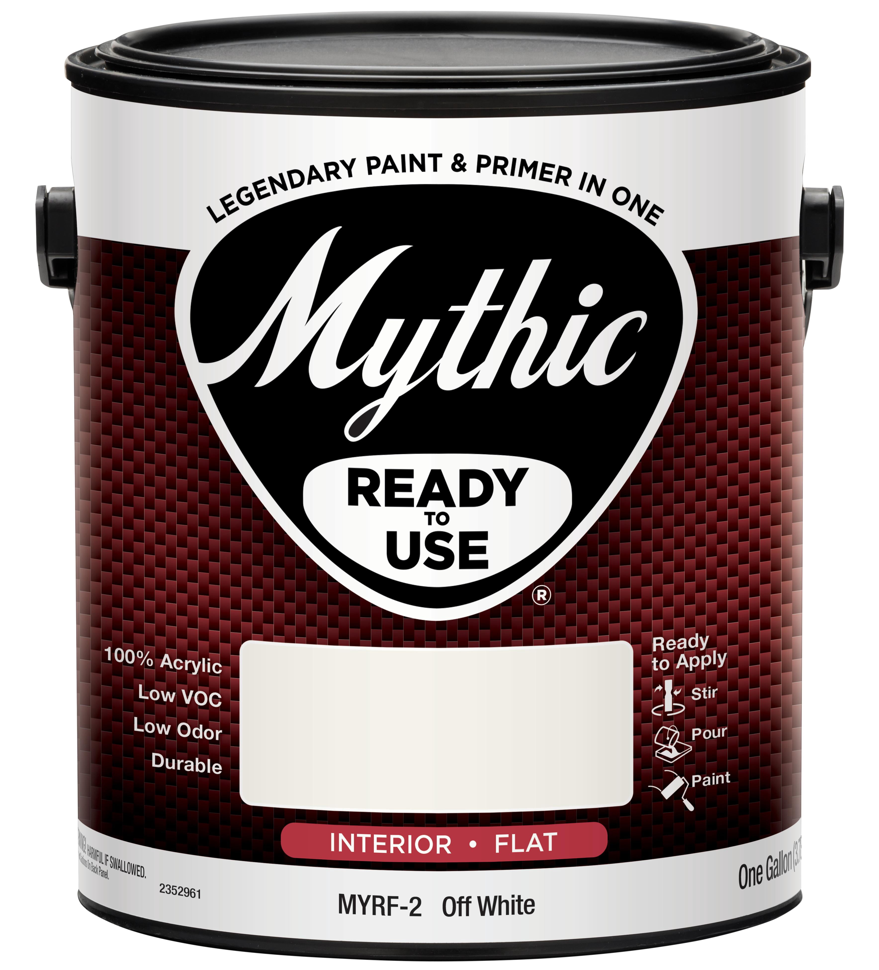 Mythic Ready to use Colors, Gallon, Off White, Interior Flat Acrylic Latex Paint, Non-Spatter Formula, Quick Dry, Easy Soap & Water Clean Up, VOC Less Than 50 Grams Per Litre.