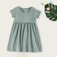 thumbnail image 2 of Mrzhqd Summer Dresses For Girls Toddler Short Sleeve Crewneck Solid Color Back Button Cotton Dress For 3-4 Years, 2 of 4