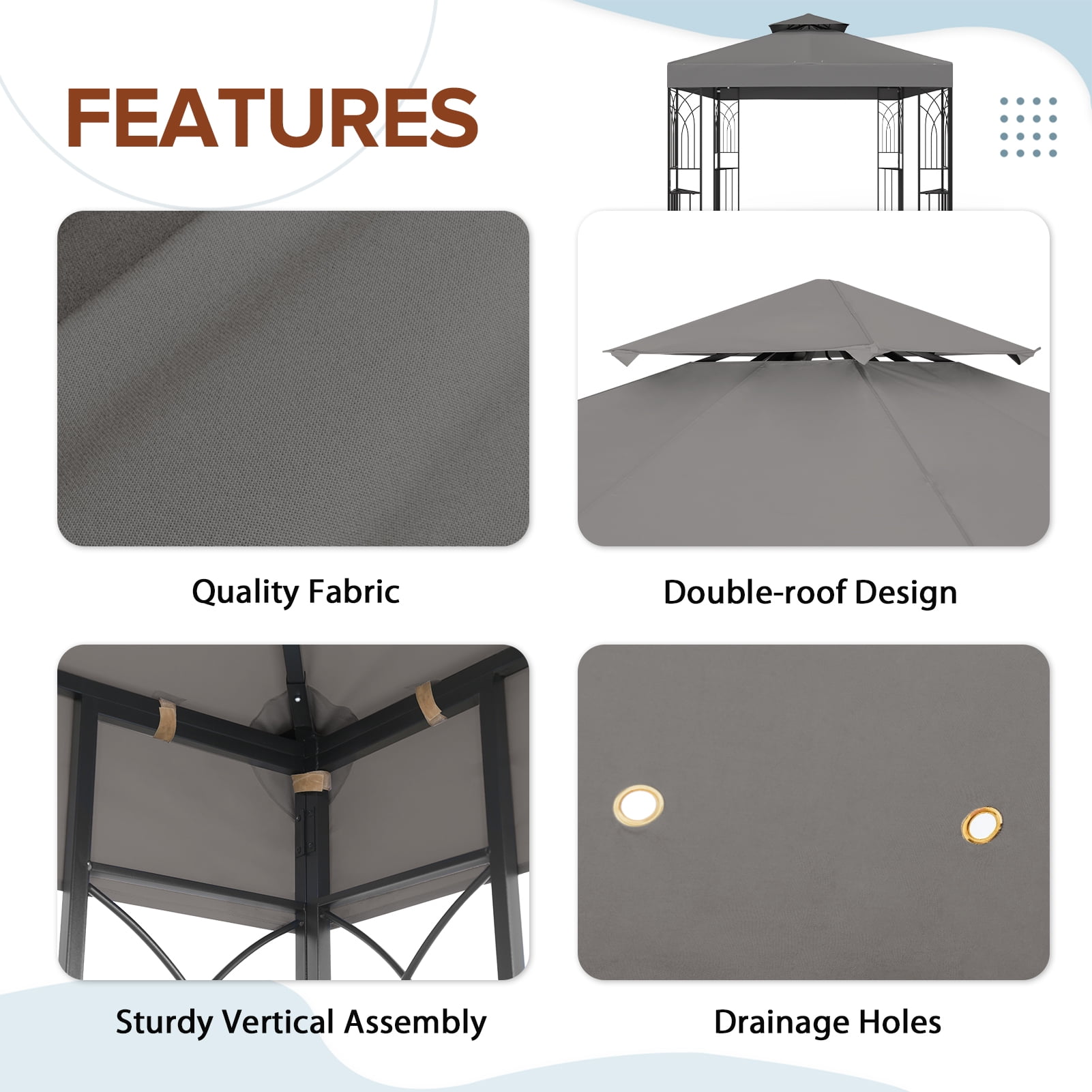 EAGLE PEAK 8 ft. x 8 ft. Outdoor Patio Gazebo with Double Roof,Gray