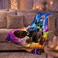 thumbnail image 5 of Energetic Monster Truck Adventure Scene Blue Fur Monster, Playful Fantasy Scene, Warm Flannel Blanket for Home Library and Reading Nook, Celestial Art Lovers Housewarming Gift, Fantasy Home Decor, 5 of 7