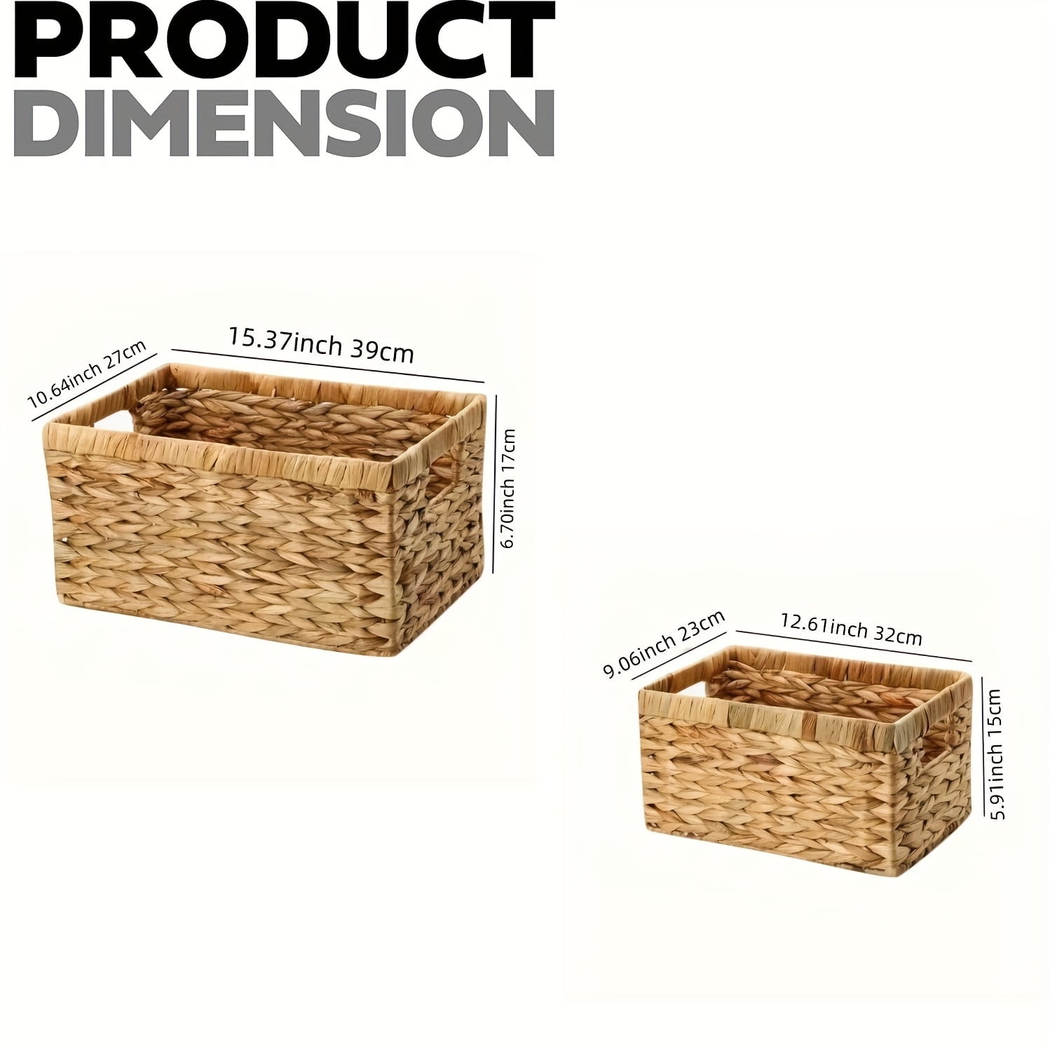 1pc Rectangular Storage Baskets, Water Hyacinth Seagrass Handmade Woven Basket, Shelf Baskets For Organizing, Storage Basket With Built-in Handles, Home Storage & Organization, Home Decor
