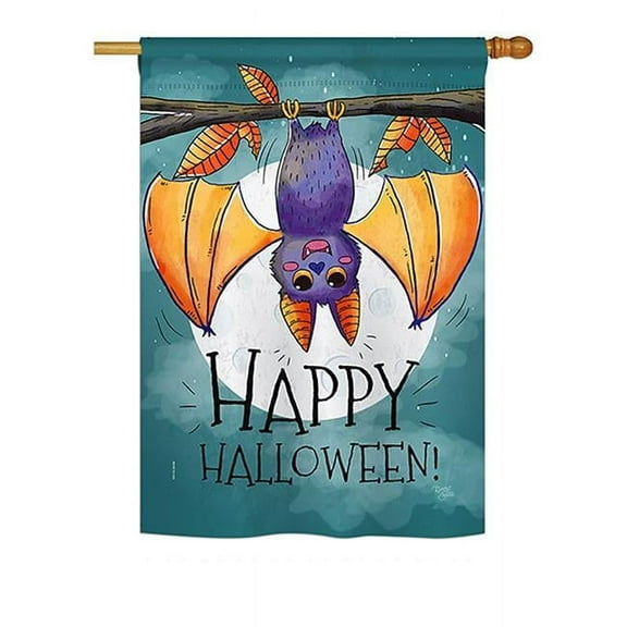 Breeze Decor BD-HO-H-112076-IP-BO-DS02-US 28 x 40 in. Seasonal Halloween Impressions Decorative Vertical House Flag - Happy Halloween Bat Fall