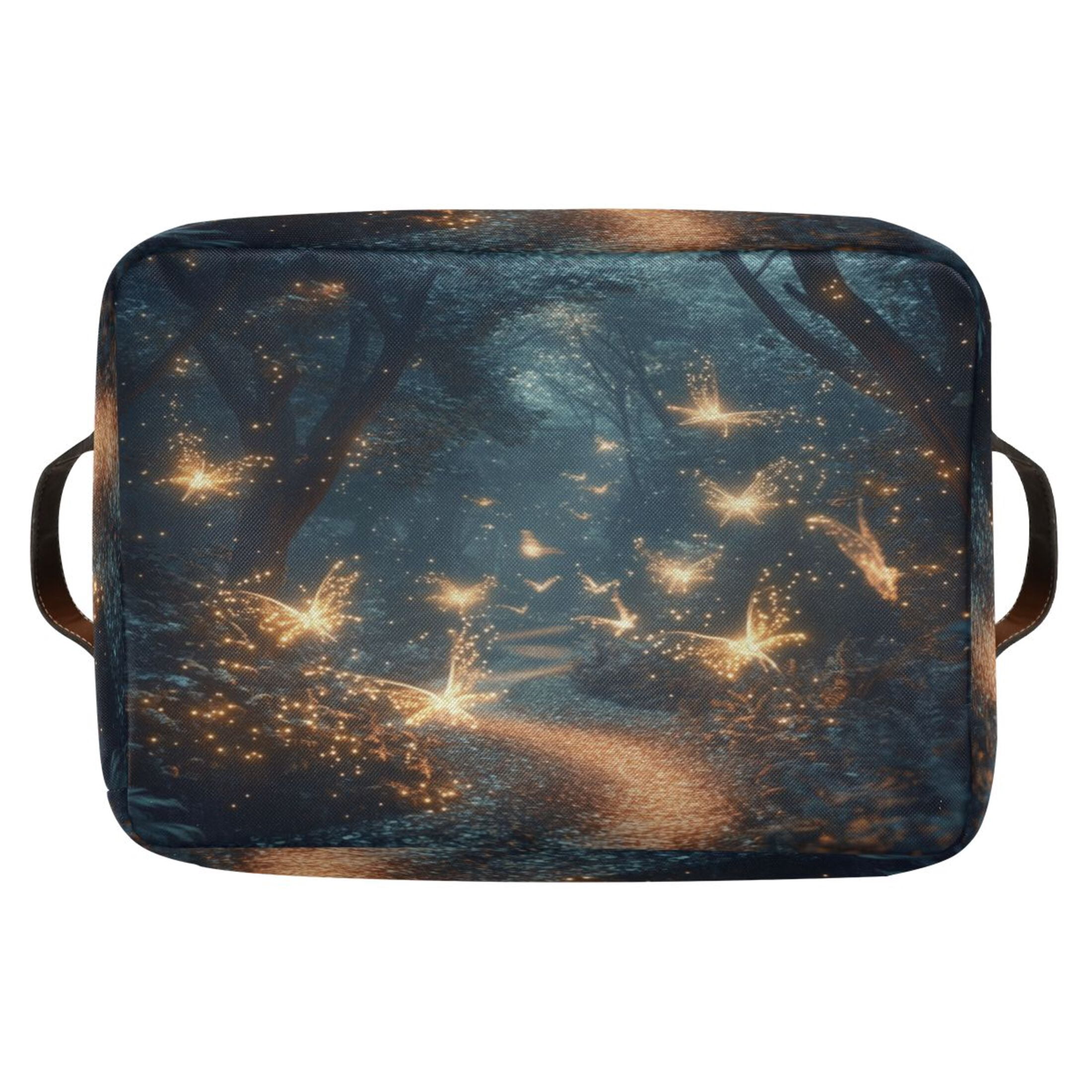 Fantasy Forest at Night Foldable Storage Basket,Canvas Fabric Foldable Storage Bins with Handles Open Home Storage Bins Boxes for Toy Book Shelf Closet Baskets