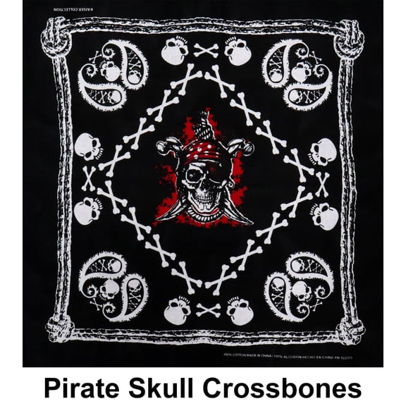 Pirate Skull Crossbones Designs Cotton Bandana (22 inches x 22 inches)