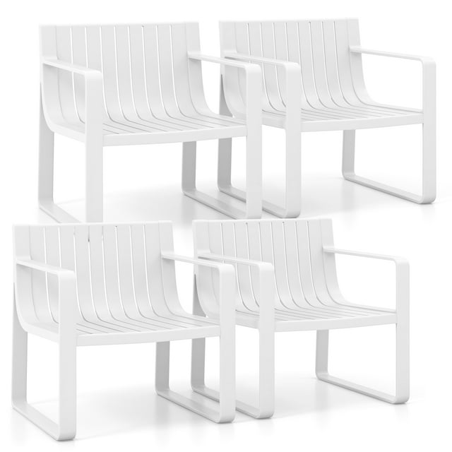 Costway Ensemble de 4 Chaises de Patio Fauteuils d'Extérieur en Plastique Résistants aux Intempéries Blanc
