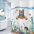 thumbnail image 3 of Funny Cat Shower Curtain, Cute Kitten Swimming in Teal Blue Ocean Sea Turtle Tropical Fish Jellyfish Starfish Coral Bathroom Curtain Kid Bathtub Decor Waterproof Machine Fabric Washable with Hooks, 3 of 6
