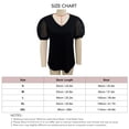 thumbnail image 3 of Camiseta con cuello en V para mujer, manga corta abombada, empalme de encaje, Color puro, holgada, camiseta de verano, negro, XL, 3 of 3