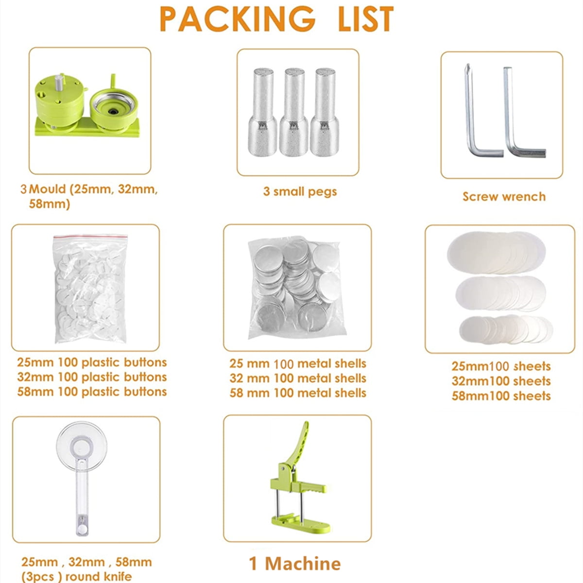 44MM Badge Button Maker Machine Kit with 300Pcs Button Parts+Circle Cutter ,Beginner-Friendly