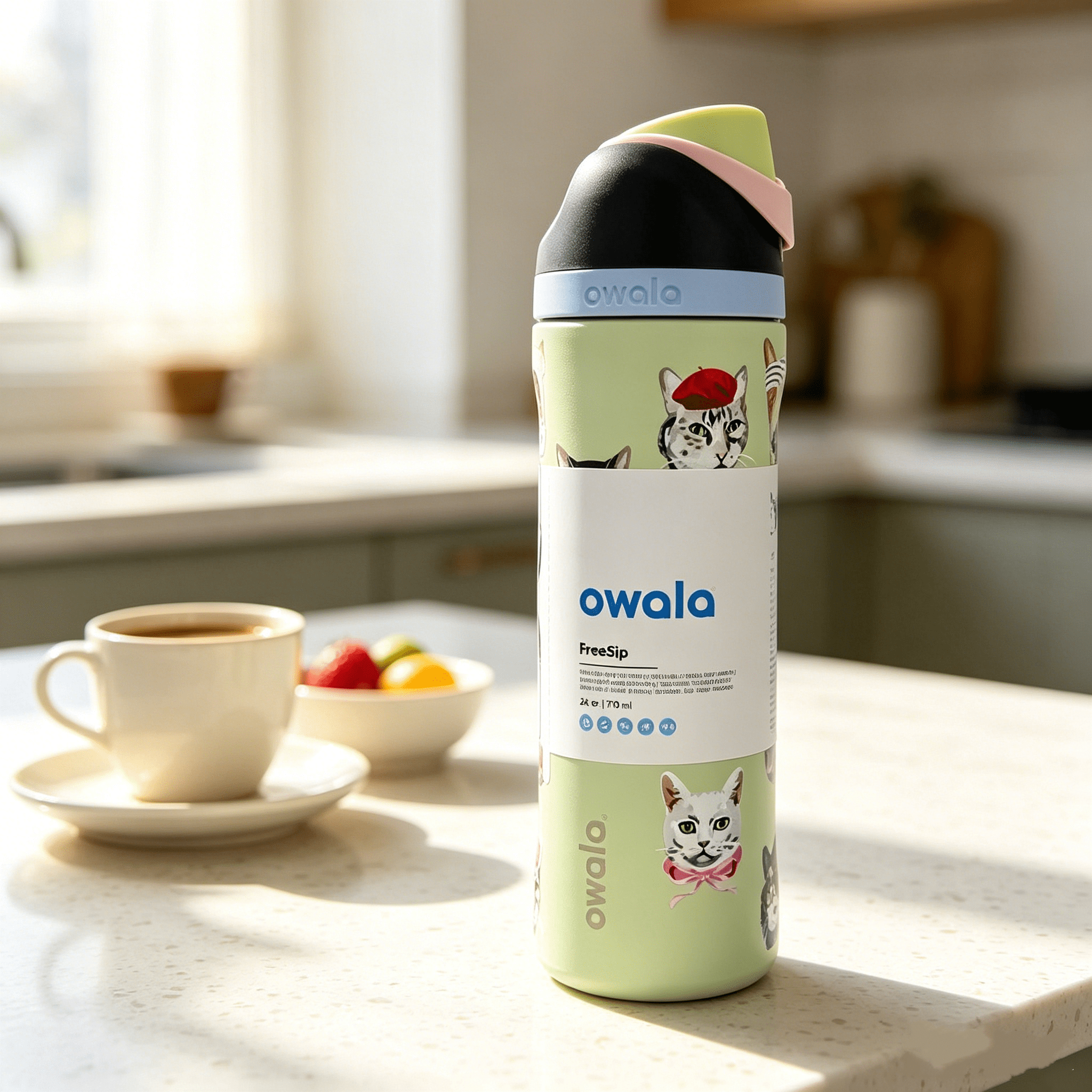 Owala FreeSip Stainless Steel Water Bottle, 24oz cat