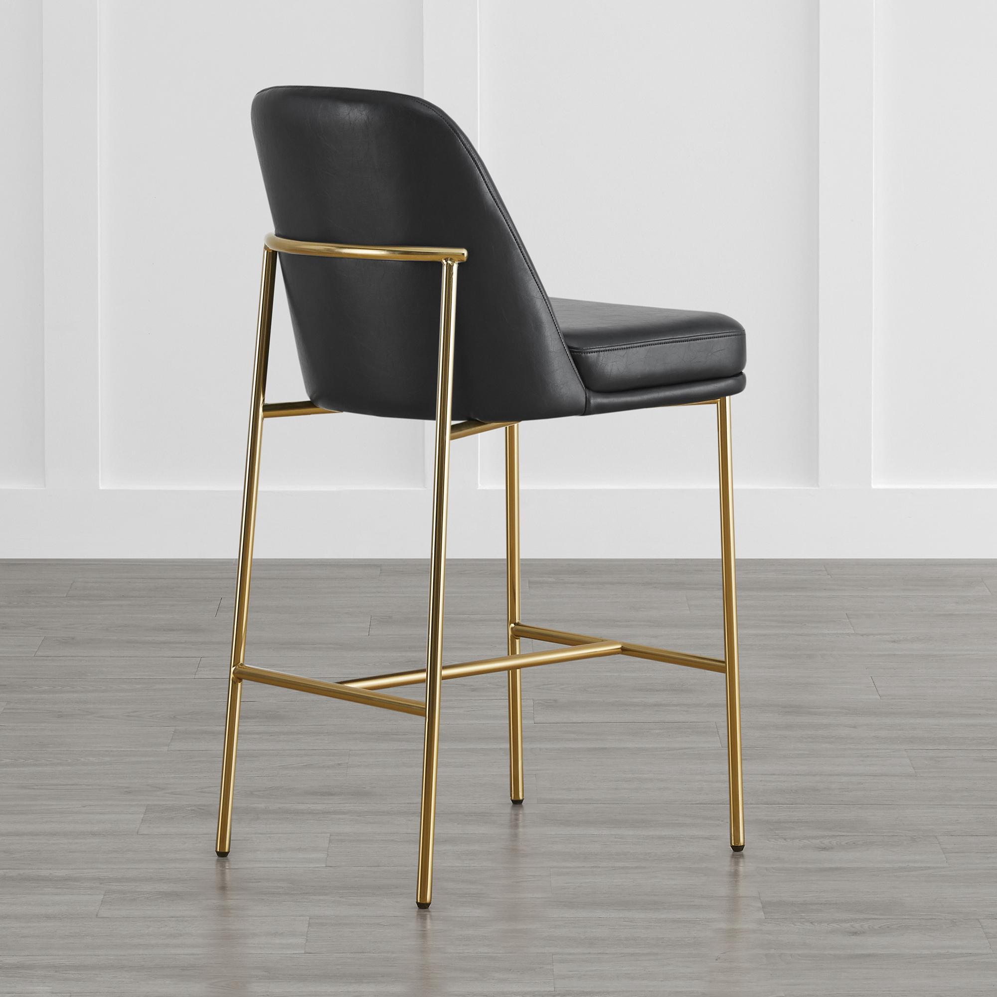 Spruce & Spring Modern 27-Inch Contemporary Counter Stool Set with Upholstered Seat and Metal Frame Set of 2, Black Faux Leather