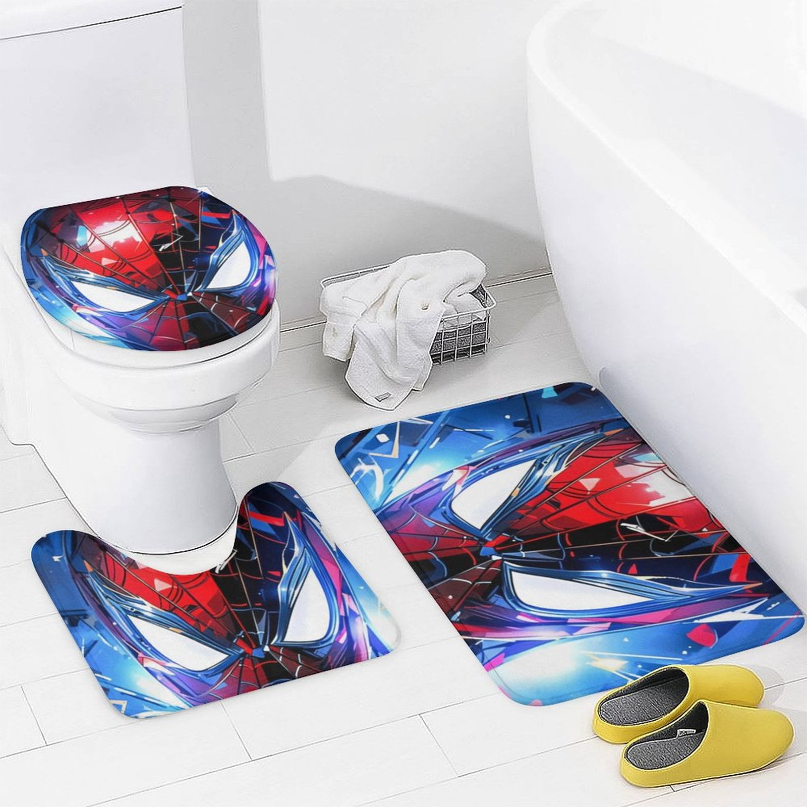 Spider Print 4PCS Shower Curtain Bathroom Set with Rugs, Toilet Lid Cover And Bath Mat, Shower Curtain with 12 Hooks, Durable Bathroom Decor Set