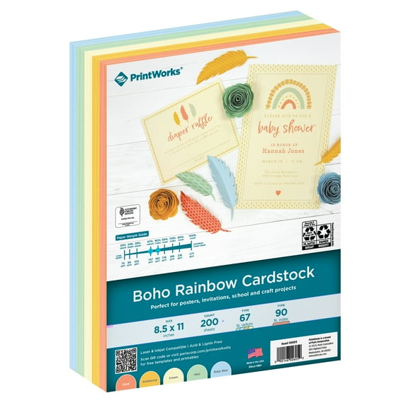 Printworks Boho Rainbow Cardstock, Assorted Colors, 8.5 x 11, 200 Sheets