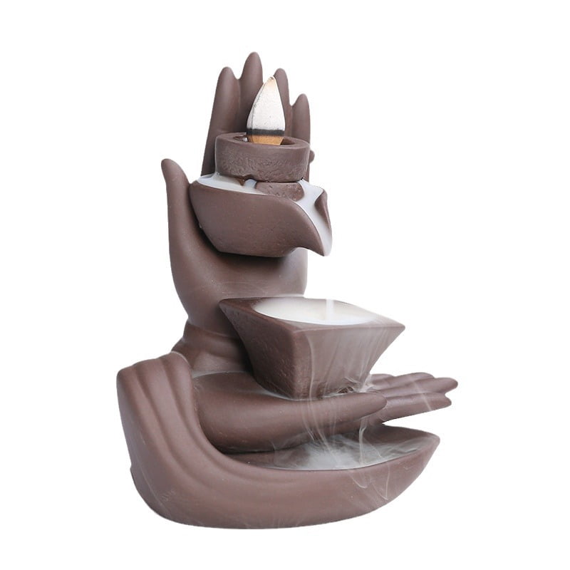 Buddha Hand Series Incense Burner Waterfall Backflow Smoke Creative Magic Heart Stone Grinding Incense Holder Agarwood Reflow Fragrance Burner