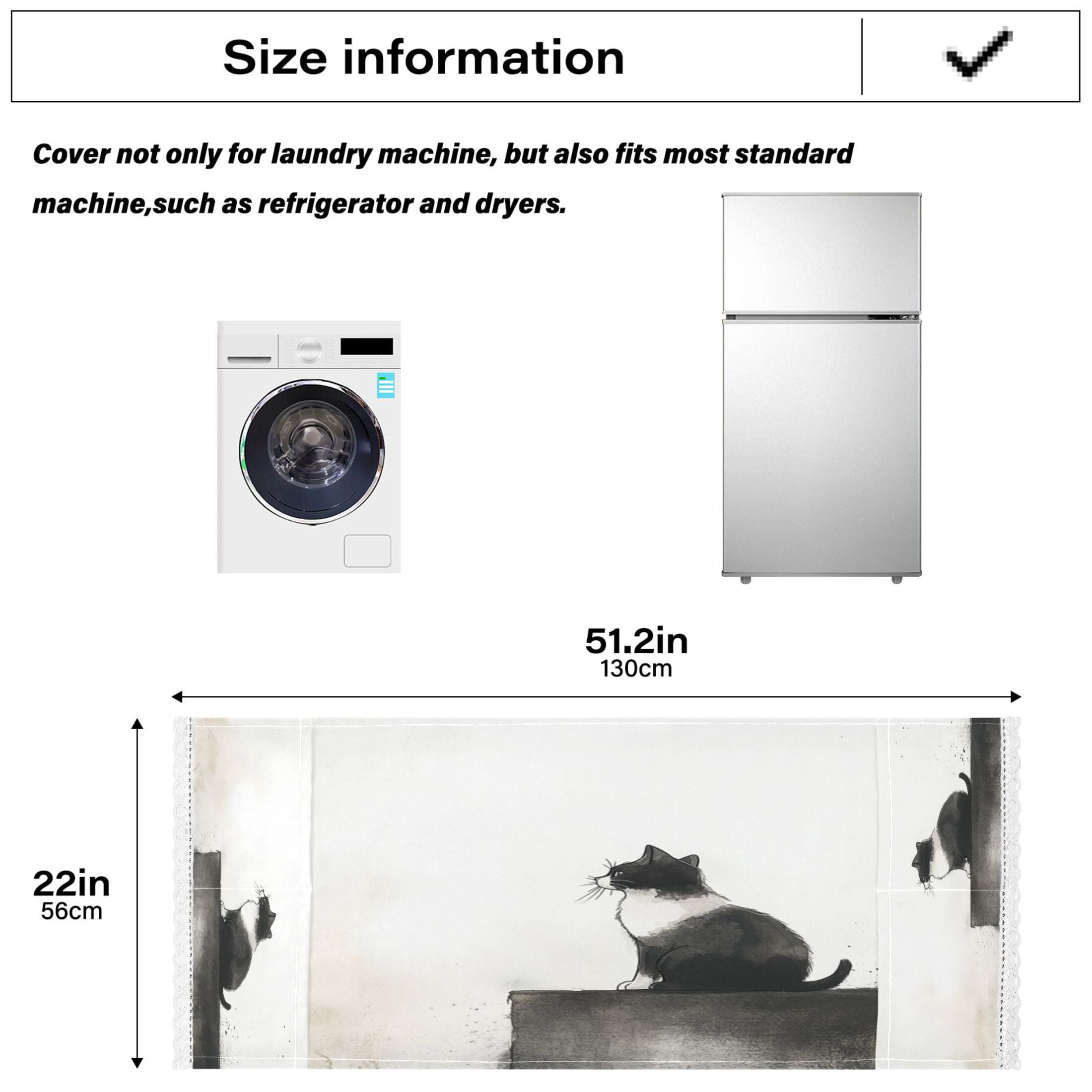 Cow CatWasher and Dryer Covers Dust-Proof and Oil Resistant Fridge Cover with 4 Storage Pockets Washing Machine Top Cover for Laundry Kitchen Home 51.2 x 22 In