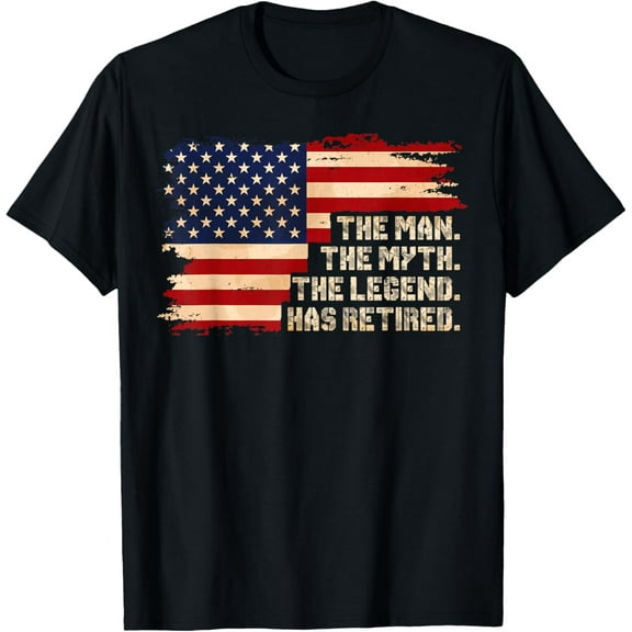 Retirement The Legend Has Retired American Flag For Men Male T-ShirtMen's and women's gift, black and white T-shirt, size: Extra large S-4XL