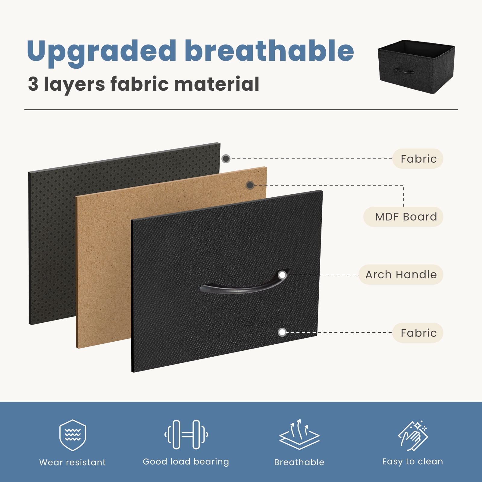 ACCVER 10-Drawer Fabric Dresser with Wood Top & Metal Frame, Closet and Chest for Bedroom, Clothes Storage Organizer, for Living Room, Apartment,Black