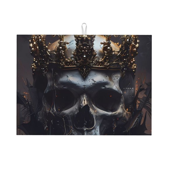 Vsdgher Royal Skull With Golden Crown Print Dish Drying Mat Super Absorbent Drying Mat Large Dish Drying Mats for Kitchen Counter Kitchen Drying Mat 24" x 18"