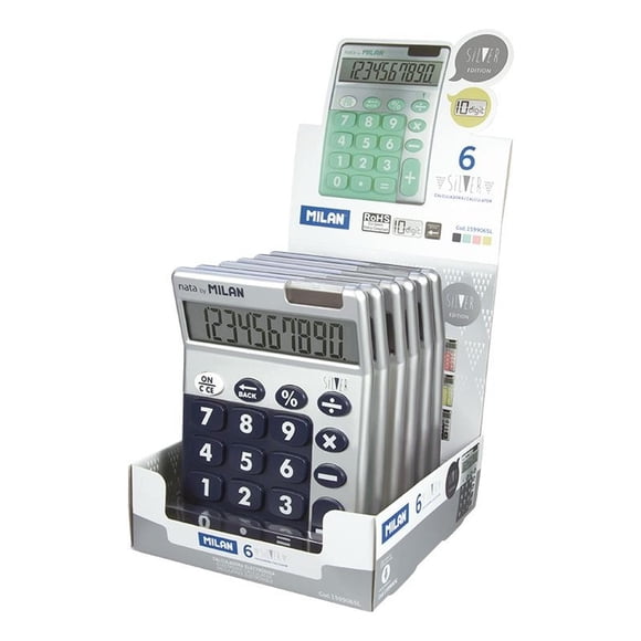 Caja con 6 Calculadoras Milan 10 Dígitos Silver Colores multicolor