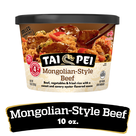 Tai Pei Mongolian Beef with Fried Rice , Frozen Asian Meal, 10 oz