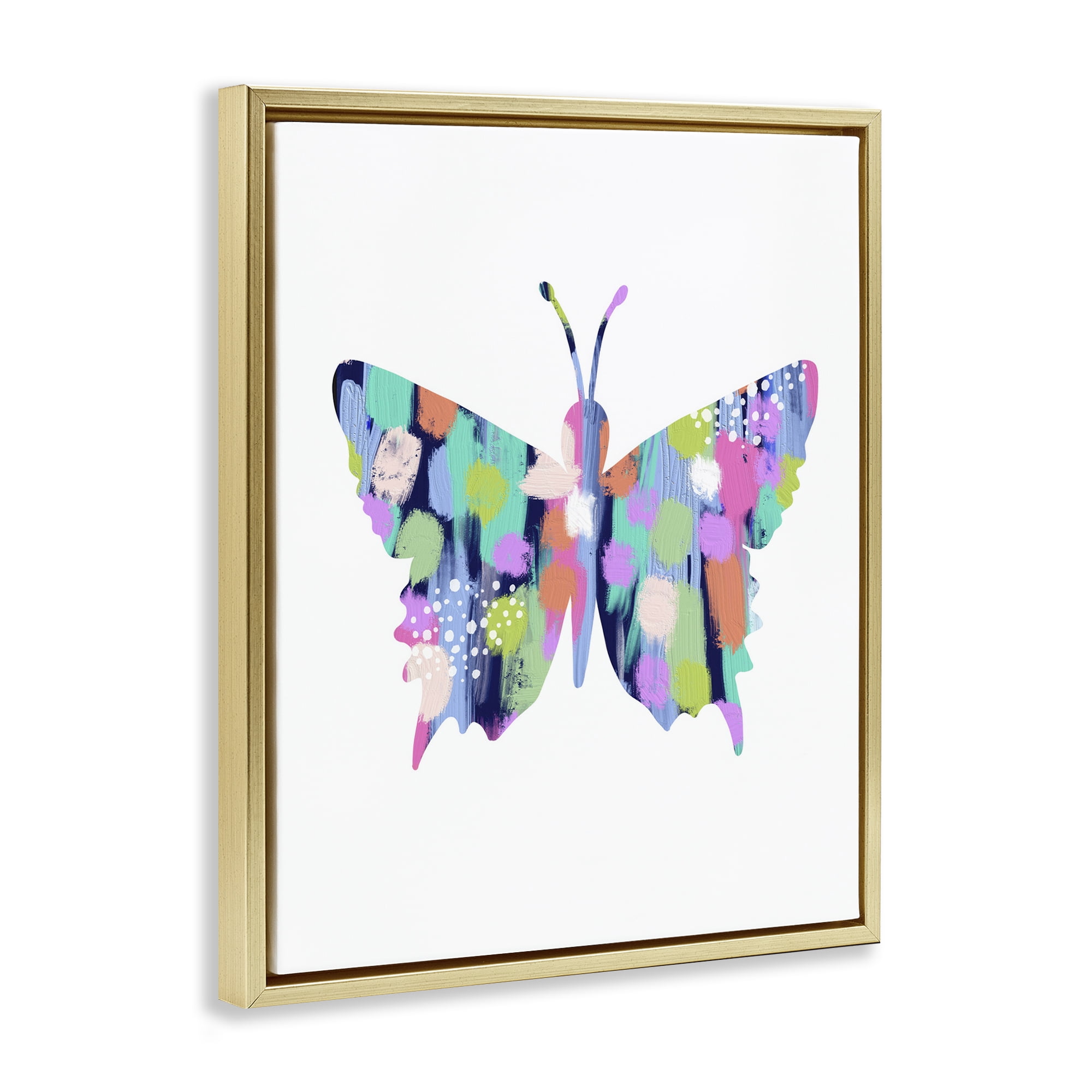 Stupell Industries Pastel Patterned Butterfly Animals & Insects Painting Gold Floater Framed Art Print Wall Art, 25 x 31