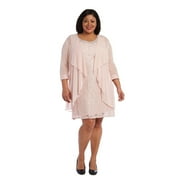 Sleeveless Lace Shift Dress with Pearl Embellishments and Sheer Jacket - Plus