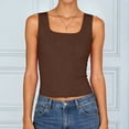 thumbnail image 2 of Yindaity Women's Square Neck Tank Top Sleeveless Double Lined Basic Tops Camisole Vest Women Summer(Brown,S), 2 of 7