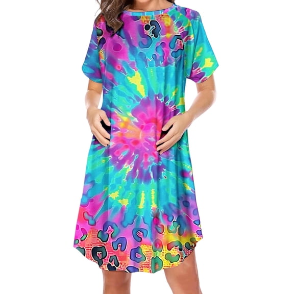 BRGZLK Loose Maternity Nursing Knee-Length Dress For Women 2026 Summer Printed Short Sleeve Round Neck Side Zipper Casual Loungewear