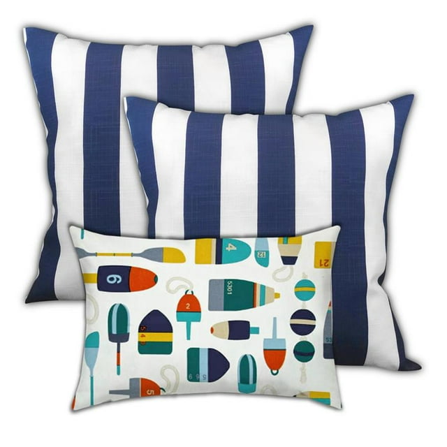 Housses de Coussin à Fermeture Éclair Intérieures/extérieures - Tissu Bleu (Lot de 3)