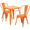 thumbnail image 1 of 23.75'' Square Orange Metal Indoor-Outdoor Table Set with 2 Stack Chairs, 1 of 5