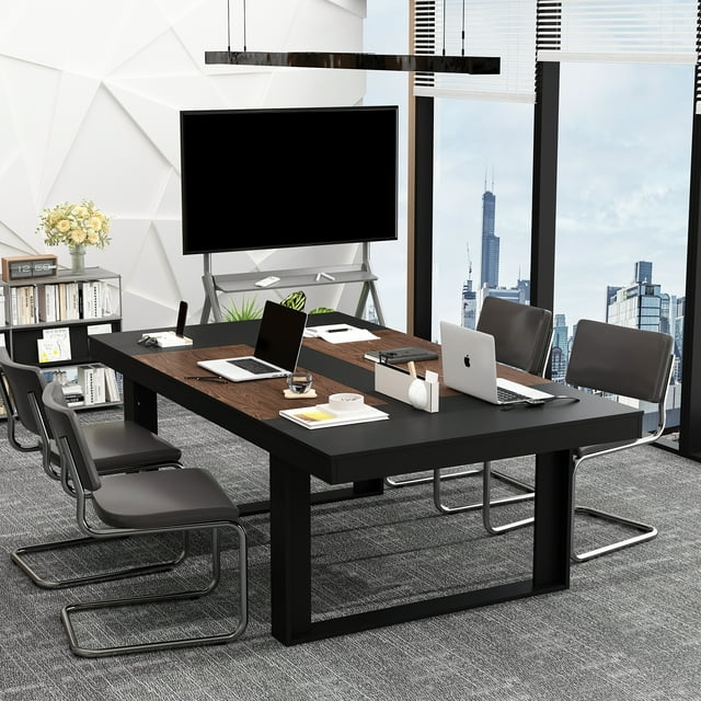 OXYLIFE 86.6"*47.2" Large Computer Desk Meeting Table for Home Office,Brown