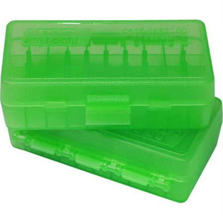 MTM Flip-Top Ammo Box 41 Remington Magnum 44 Remington Magnum 45 Colt (Long Colt) 50-Round Plastic Clear Green