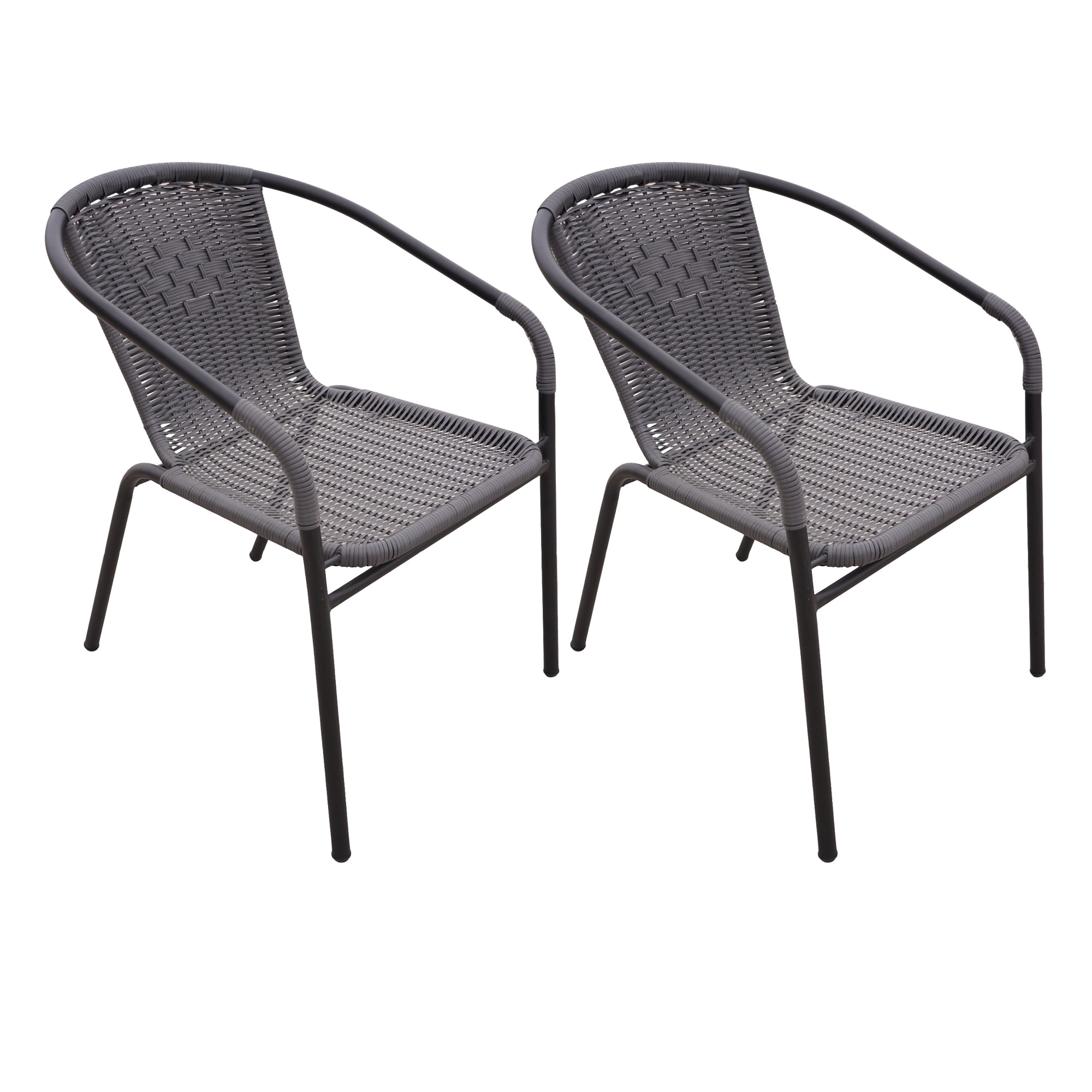 RTC Group Furniture Stackable Rattan Dining Chair, Set of 2 for Indoor/Outdoor Patio Restaurant, Porch, Backyard Gray