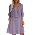 thumbnail image 6 of HAJWOH Women's Floral Embroidered Cotton Linen Maxi Boho Dress Short Sleeve V Neck Dresses Summer Flowy Beach Sundress, 6 of 7