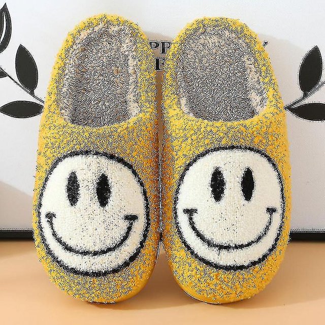 37-38 Zapatillas sin cordones cálidas y cómodas de felpa suave con cara sonriente retro para parejas Winte