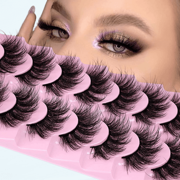 Faux Mink Lashes Fluffy Wispy Curly 18mm 5D Dramatic Volume Faux Mink Lashes Fluffy Crossed Cat Eye Fake Lashes 7 Pairs Pack