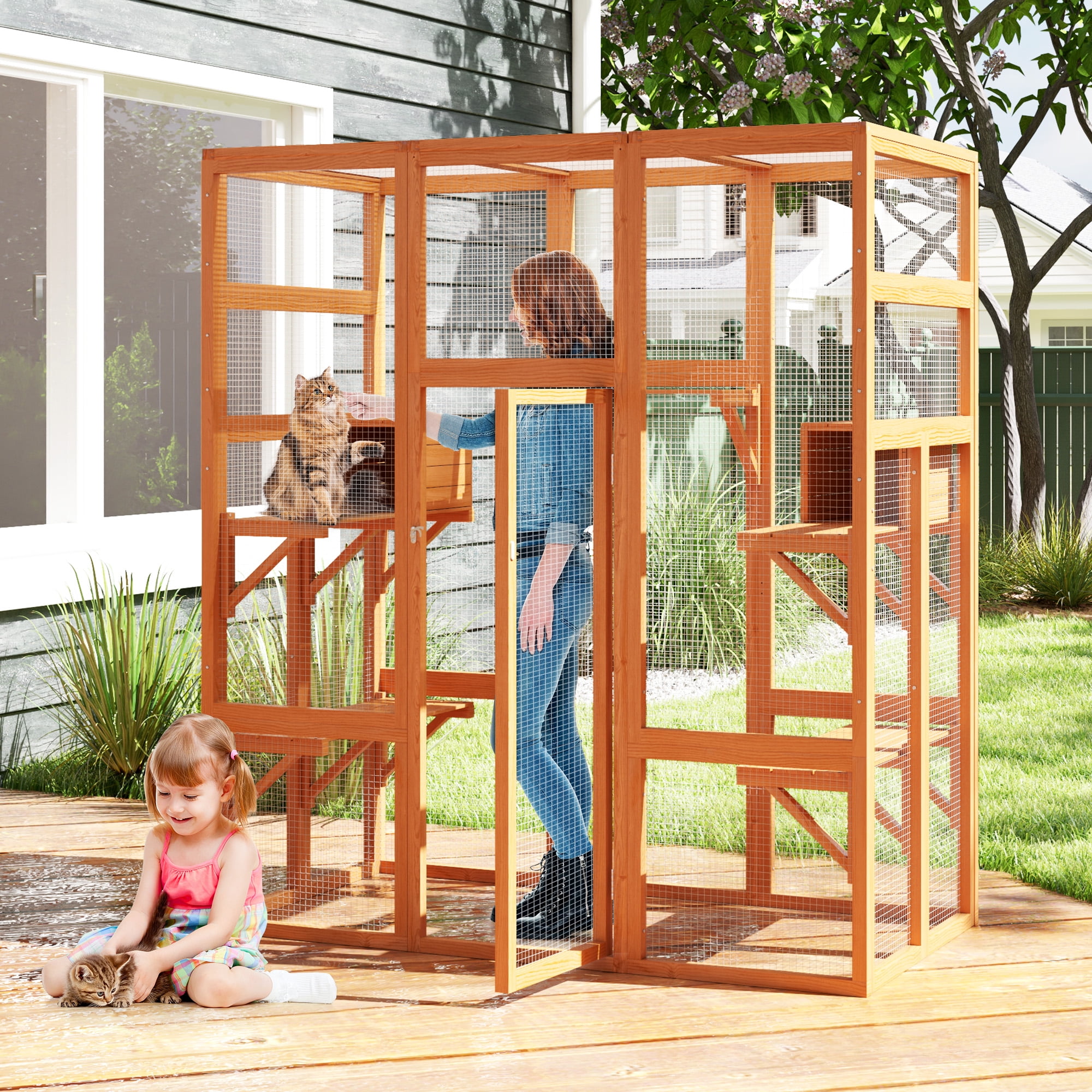 Coziwow Cat Enclosure Cat House Catio Small Animal Playpen Outdoor, Orange