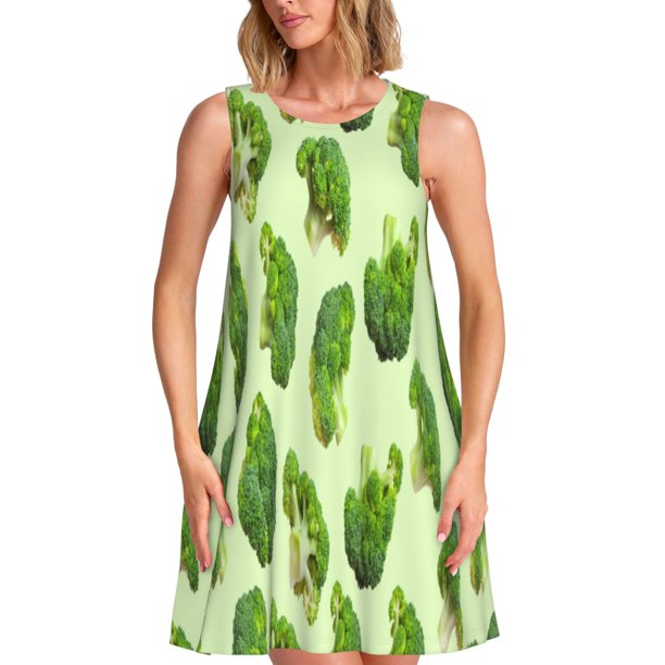 Balery Broccoli 3 Vestidos de verano para mujer con estampado: vestido holgado sin mangas, vestido playero informal y cómodo para días calurosos.