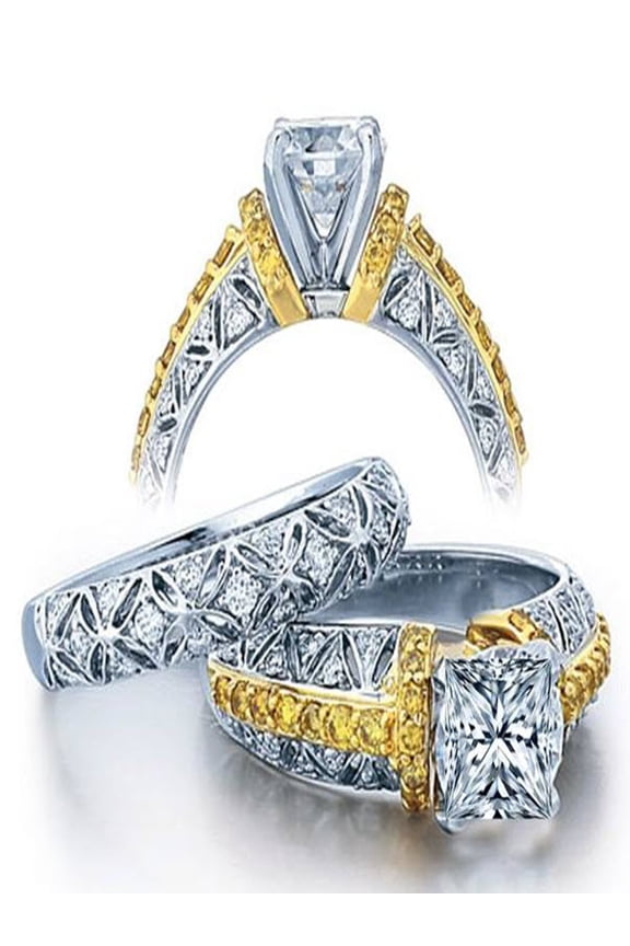 Huge 2 Carat Princess Designer Wedding Ring Set in White Gold for Women