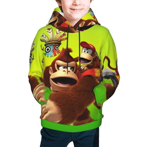 Donkey Kong Hoodies for Boys Girls Youth, Cartoon Long Sleeve Athletic Pullover Hooded Sweatshirts Tops with Pockets for Kids