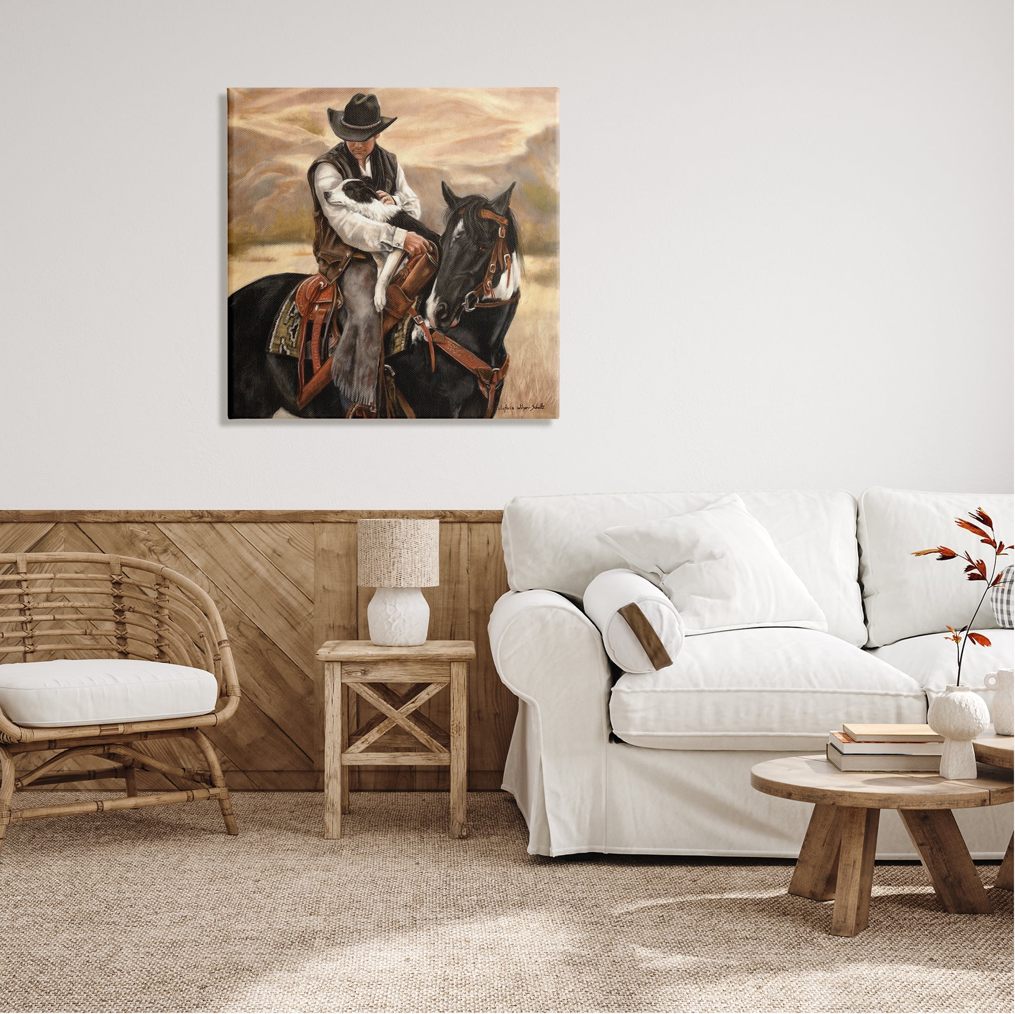 Stupell Industries Cowboy with Dog Landscape Animals & Insects Painting Gallery Wrapped Canvas Art Print Wall Art, 30 x 30