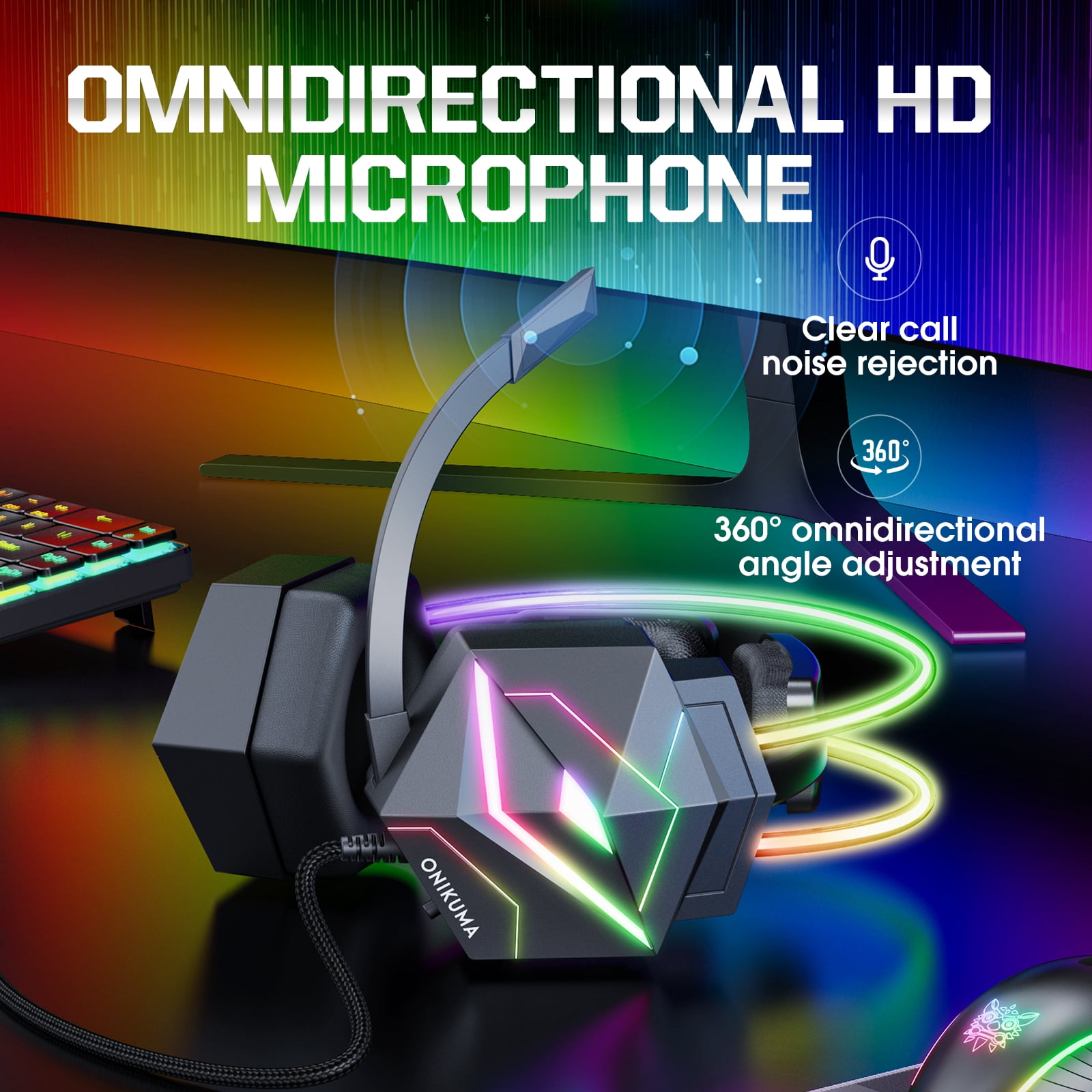 Siivton Gaming Headset with Microphone, Compatible with PS4 PS5 Xbox One PC Laptop Nintendo Series X|S, Over-Ear Headphones with LED Light, Noise Canceling Mic, 7.1 Stereo Surround Sound